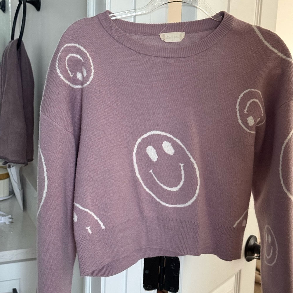 Altar'd State Lavender Smiley Face Sweater